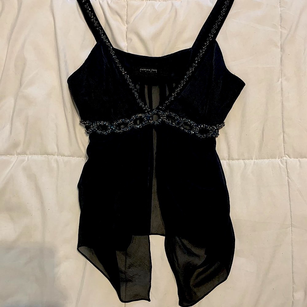 PATRIZIA PEPE  Vintage/ New BLACK SHEER MESH CAMI TOP Beads & Crystals Small